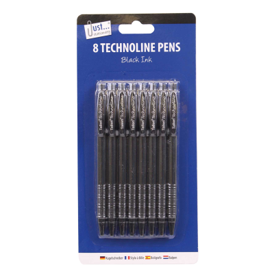 8 technoline pens black ink only 1025