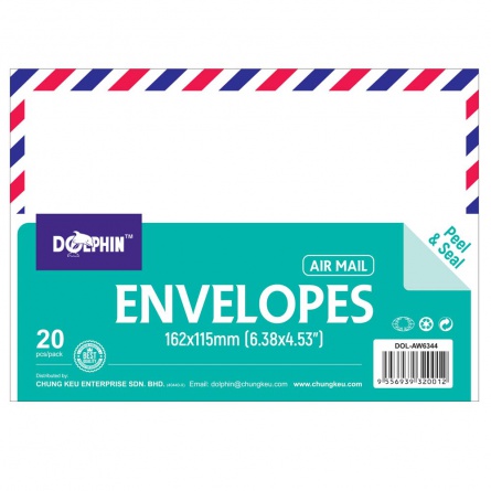 envelopes air mail 6.38 * 4.53 (w162*h114mm) " pk 20
